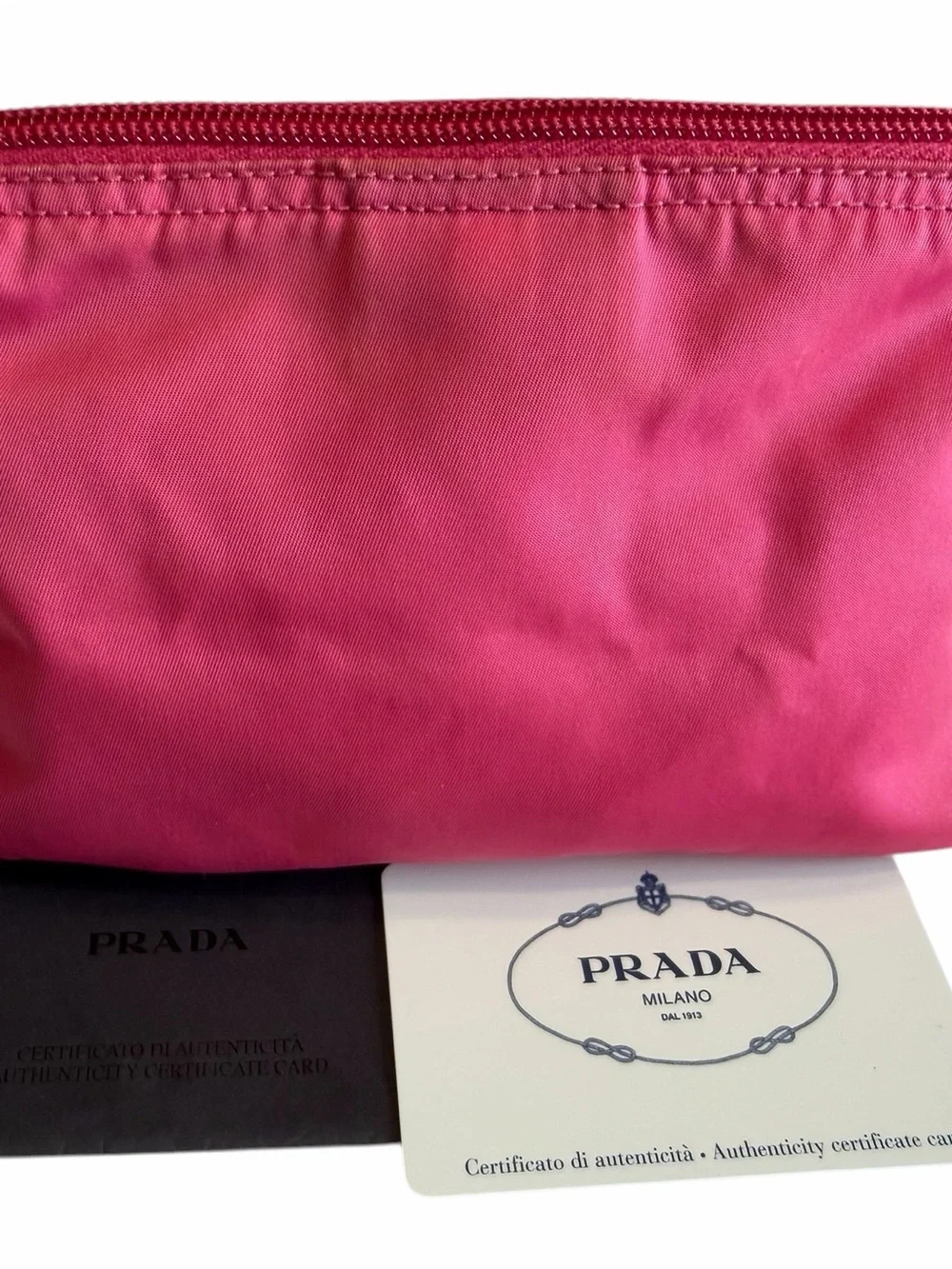 Prada Fuchsia Vela Nylon Cosmetic Pouch with Triangle Logo
